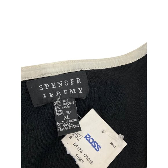 Black Long-Sleeve Knit Top Cream Trim Spenser Jeremy XL Silk career neutral knit - Picture 3 of 6